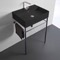 Matte Black Ceramic Console Sink and Polished Chrome Stand, 24